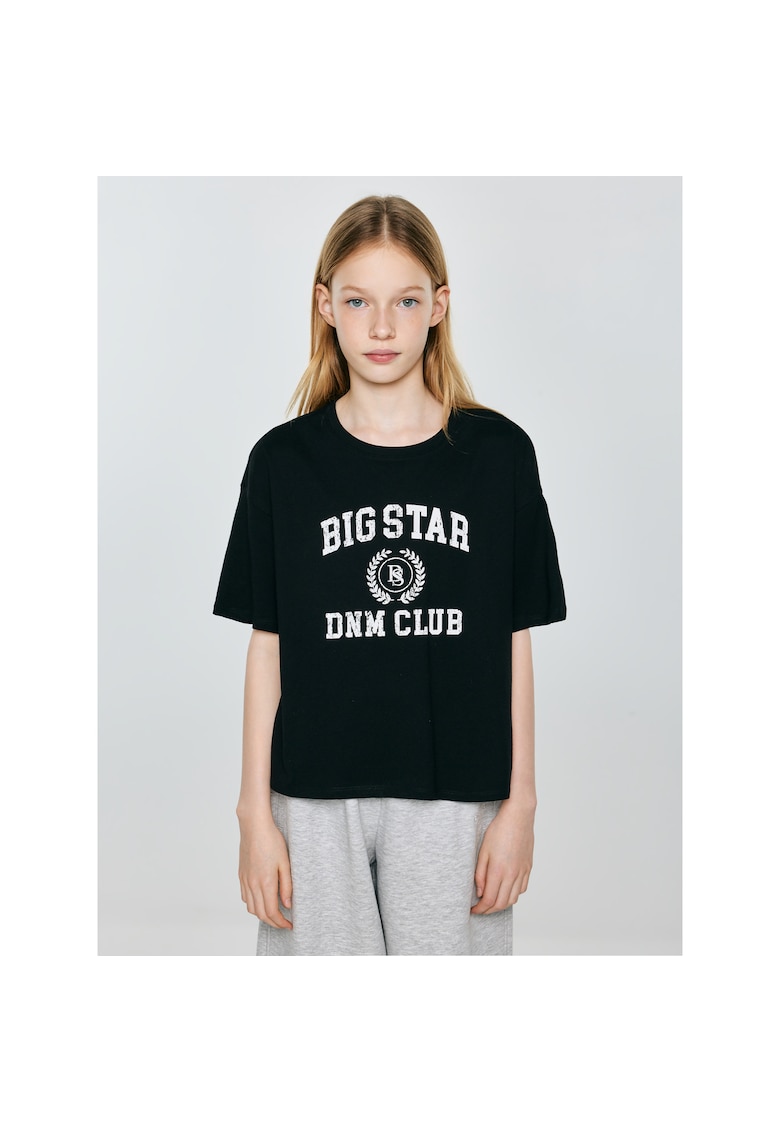 Tricou fete - Minka 906 - croiala confortabila - imprimeu alb - negru - bumbac