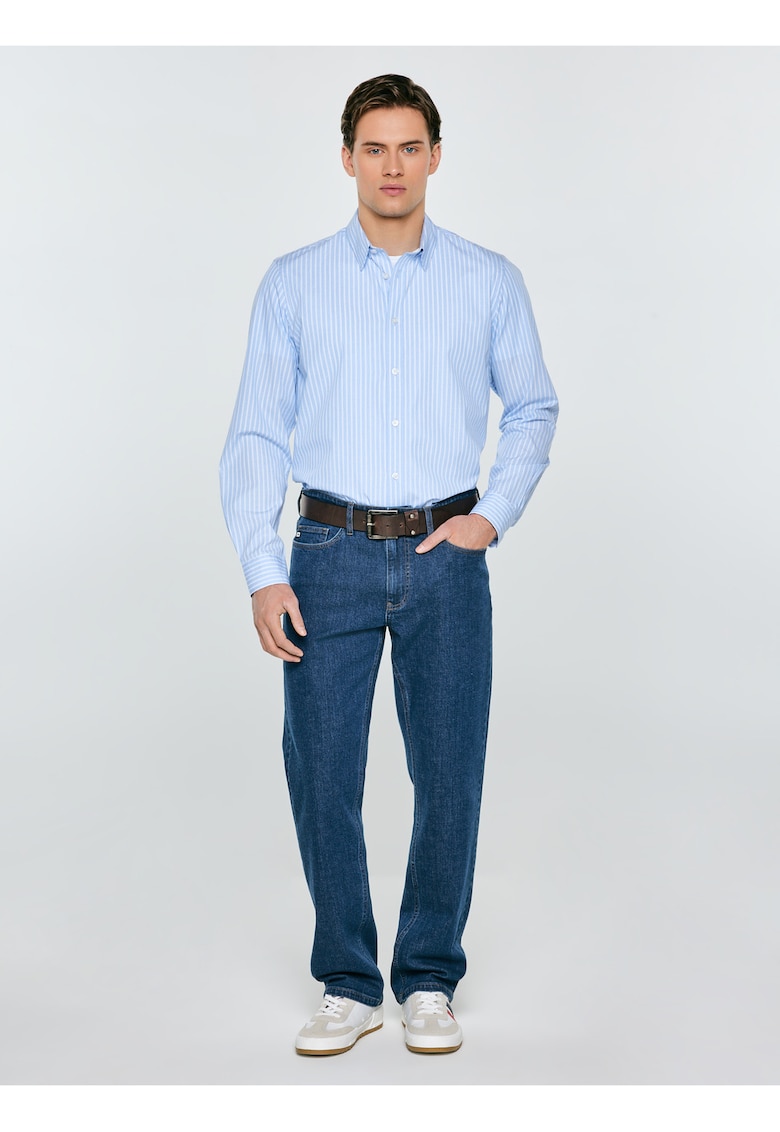 Camasa din bumbac cu model in dungi si guler clasic Gibinor