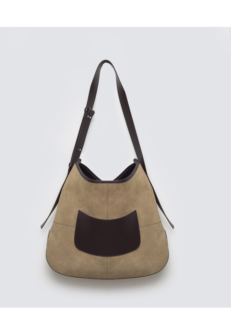 Geanta din piele intoarsa cu insertii din piele neteda Singaro