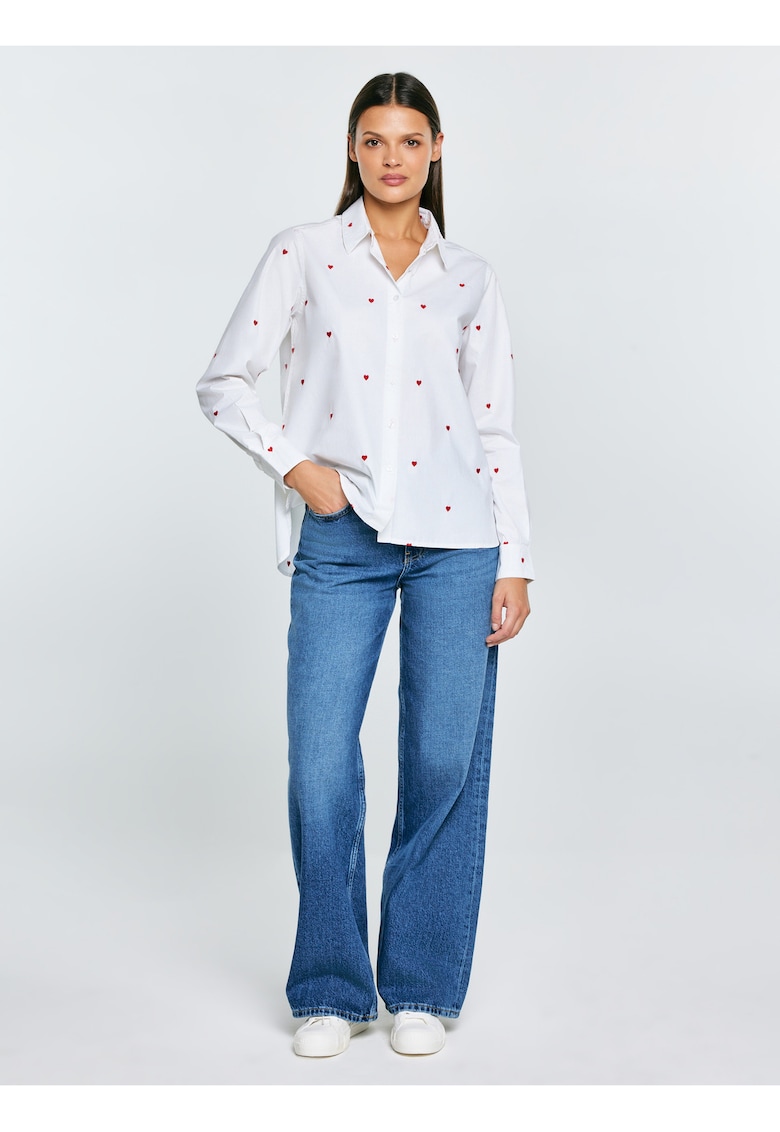 Camasa din bumbac cu model brodat cu inimioare Erin