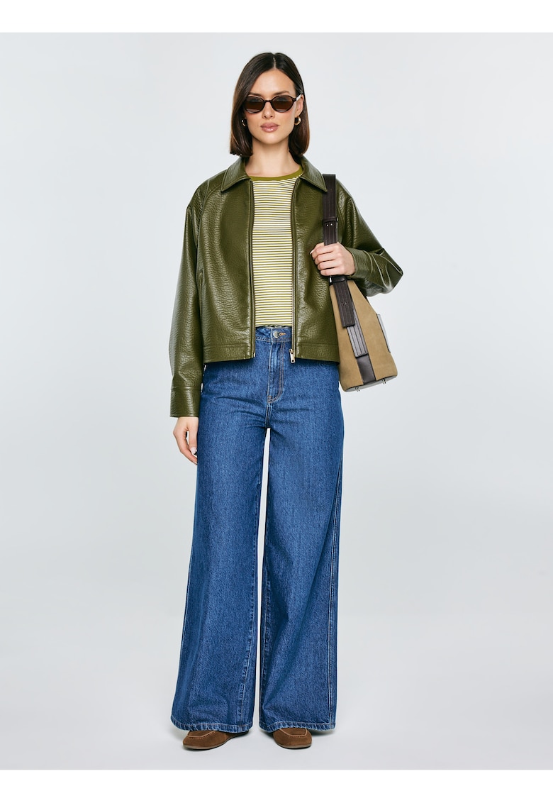 Jacheta din piele ecologica cu guler clasic Mackenzie