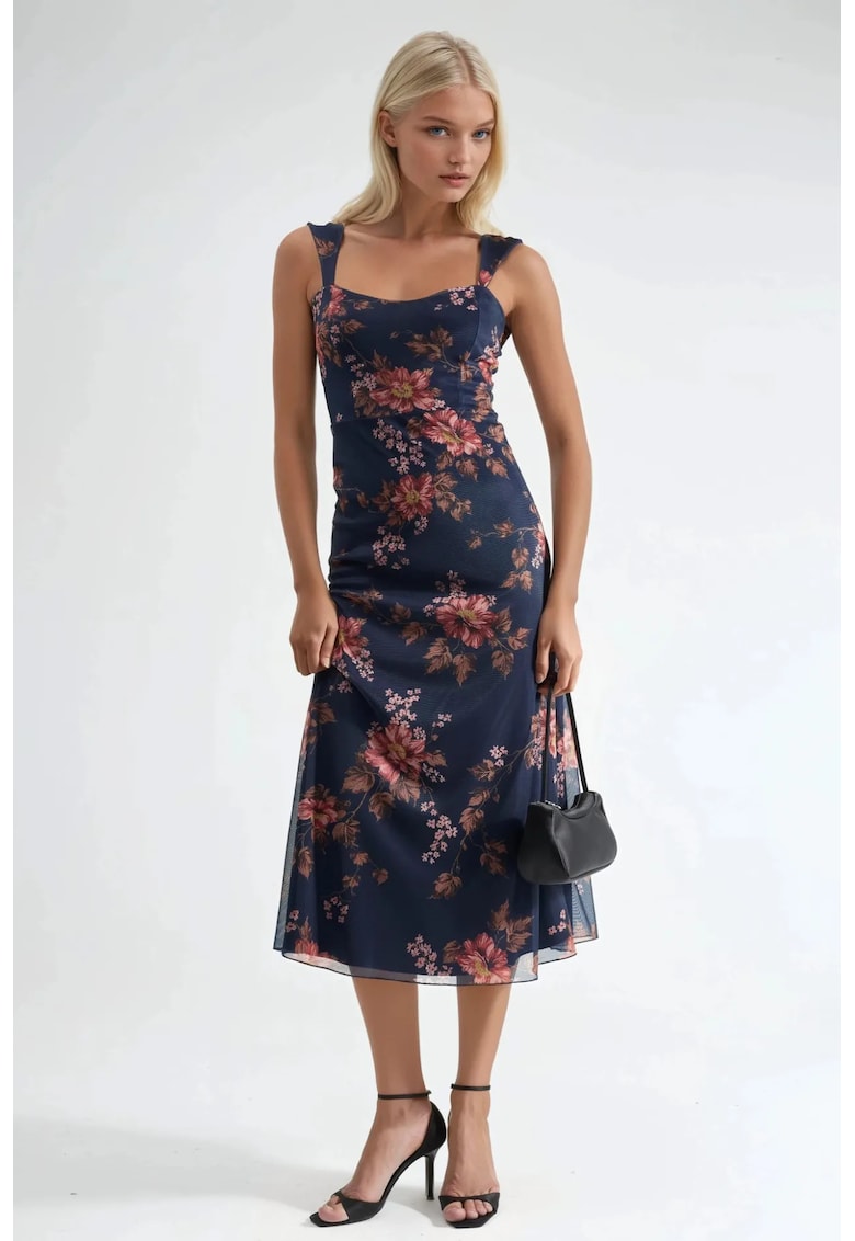 Rochie maxi - Florala - Bleumarin - Jerseu