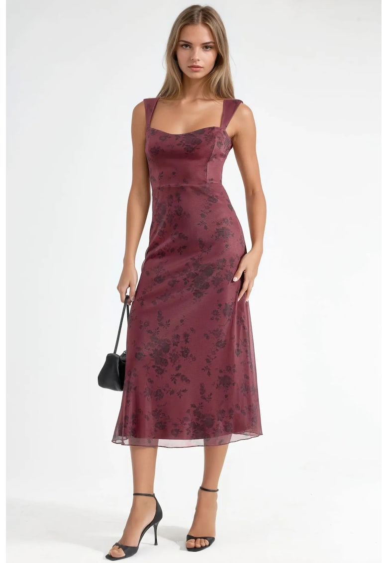 Rochie midi - Guler inima - Rosu - Jerseu