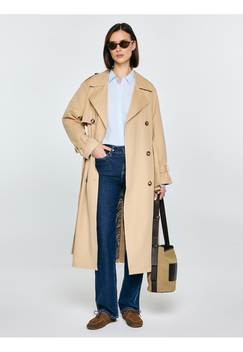 Trenci din amestec de bumbac cu doua randuri de nasturi