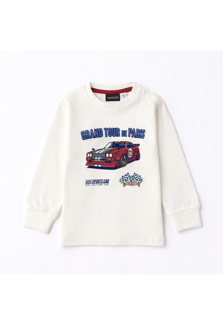 Bluza baieti din bumbac 100% cu imprimeu masina sport „Grand Tour de Paris” maneca lunga