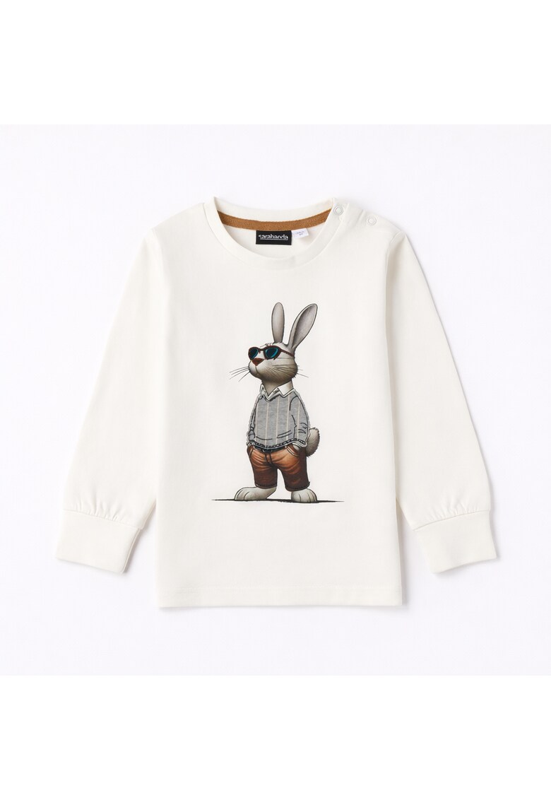 Bluza baieti din bumbac 100% crem cu imprimeu iepuras stilizat