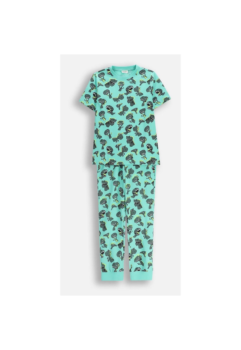 Pijama copii set 2 piese - dinozauri - verde -