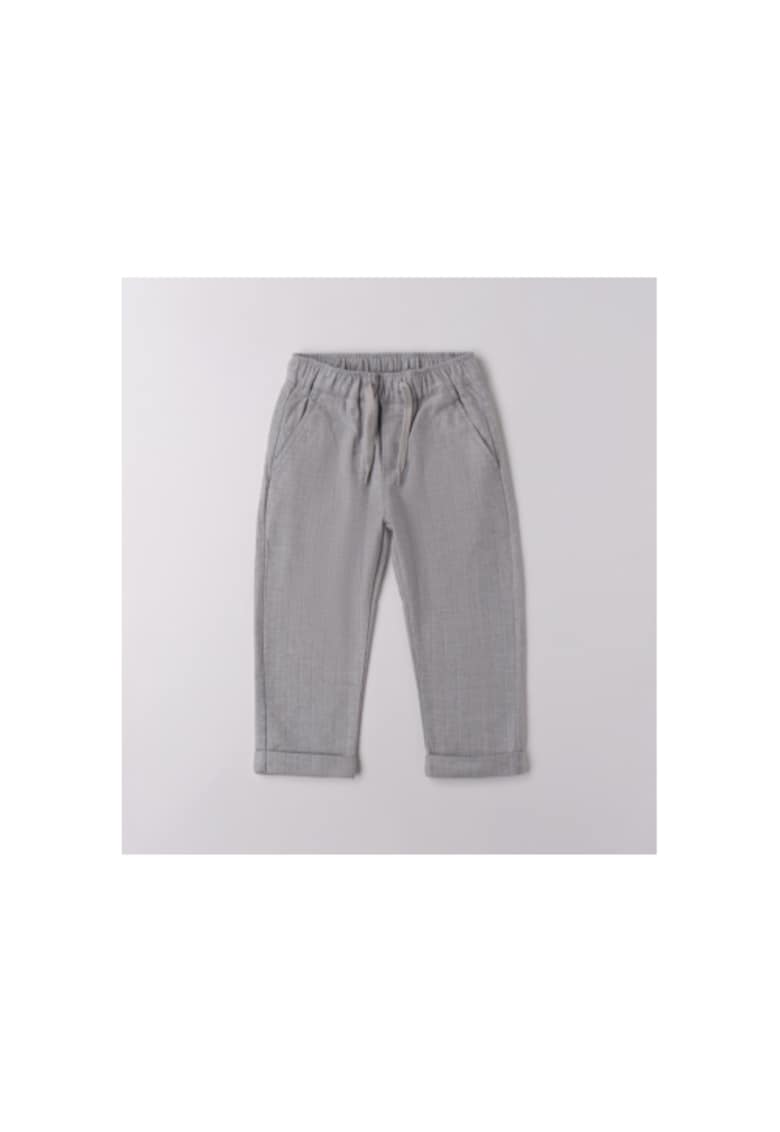 Pantaloni baieti din bumbac elastic in dungi cu talie elastica si snur croiala lejera cu tiv intors
