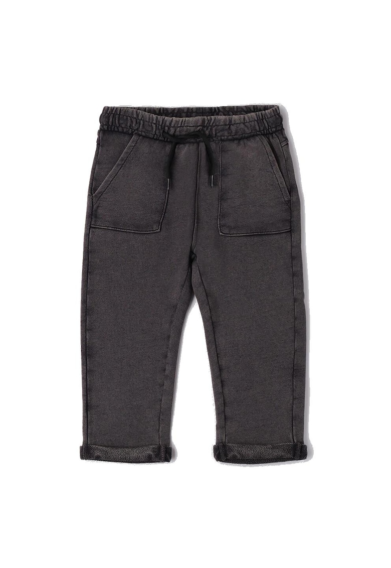 Pantaloni baieti din bumbac fleece model prespalat talie elastica cu snur croiala lejera