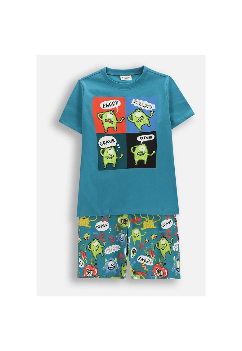 Pijama copii turcoaz - 2 piese - bumbac - Multicolor