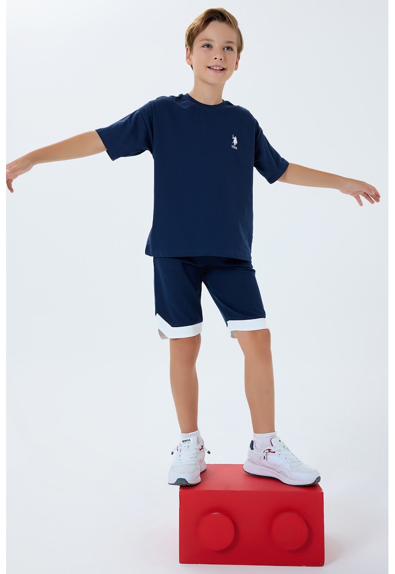 Trening scurt cu imprimeu logo pe partea din spate - Bleumarin