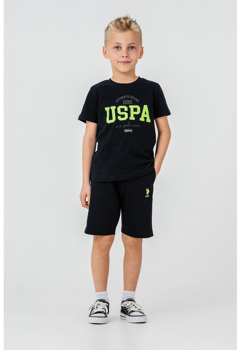 Trening scurt cu imprimeu logo contrastant - Negru/Verde lime