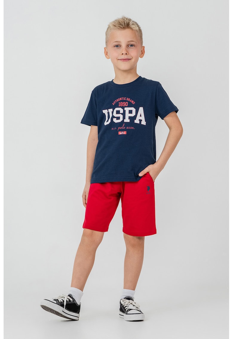 Trening din bumbac cu imprimeu logo pe piept - Rosu/Alb/Bleumarin