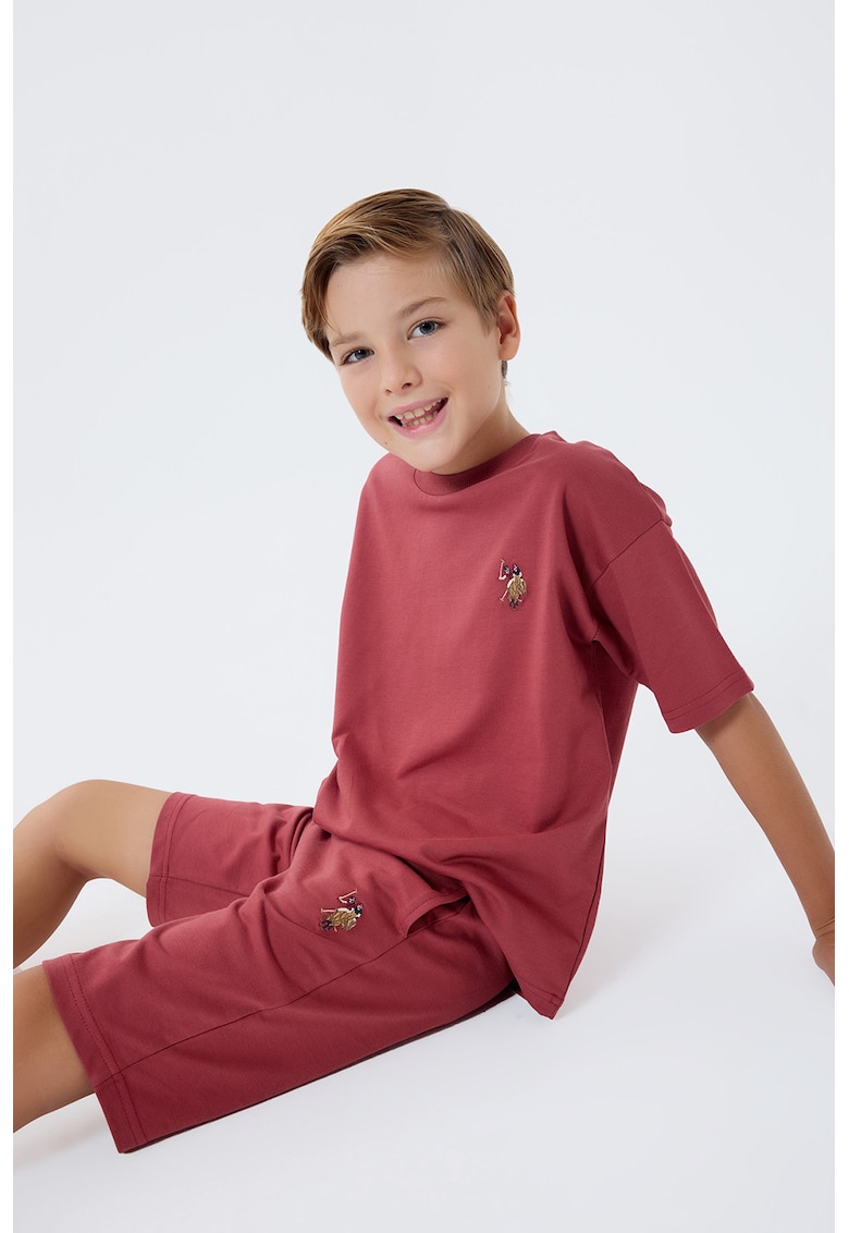 Trening scurt din bumbac cu broderie logo discreta - Rosu capsuna