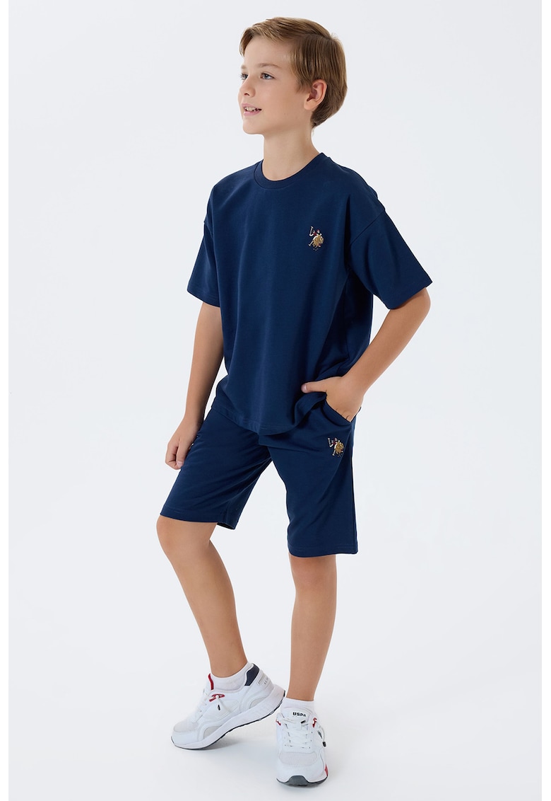 Trening scurt din bumbac cu broderie logo discreta - Bleumarin