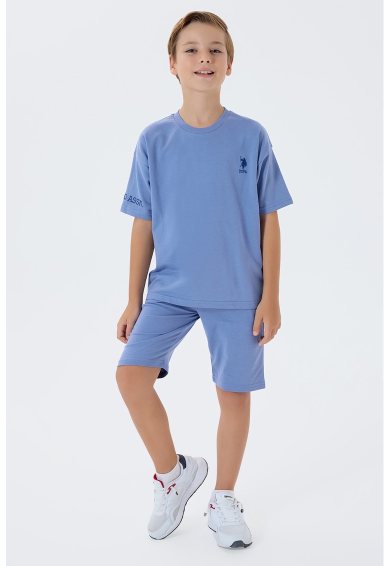 Trening scurt din bumbac cu buzunare - Albastru deschis