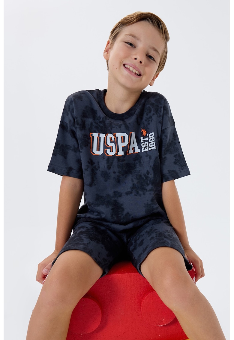 Trening scurt cu model logo si tie-dye - Albastru inchis/Albastru ultramarin