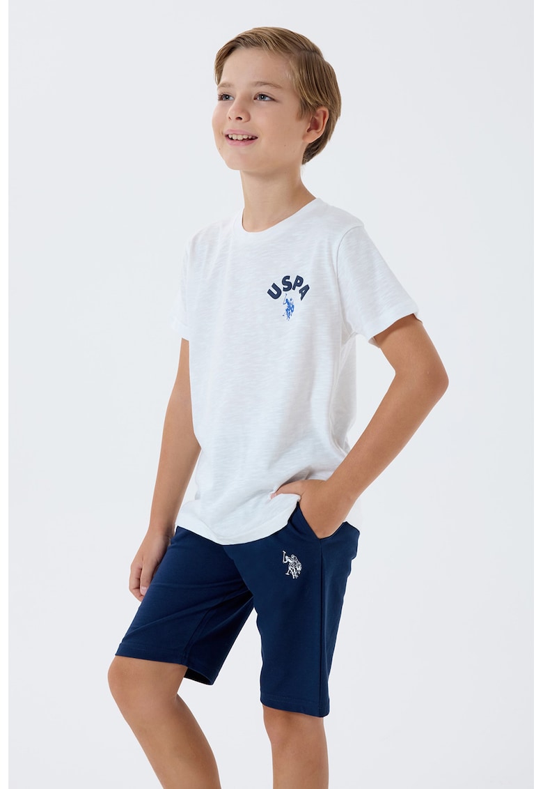 Trening scurt cu imprimeu logo pe partea din spate - Rosu/Alb/Bleumarin