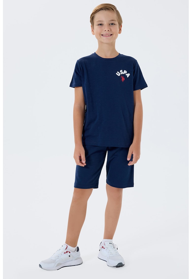 Trening scurt cu imprimeu logo pe partea din spate - Rosu/Alb/Bleumarin