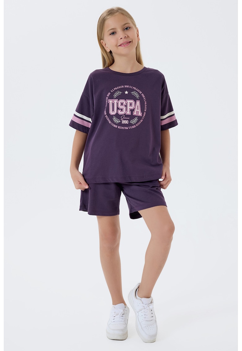 Trening din bumbac cu logo - Alb/Lila/Violet pruna