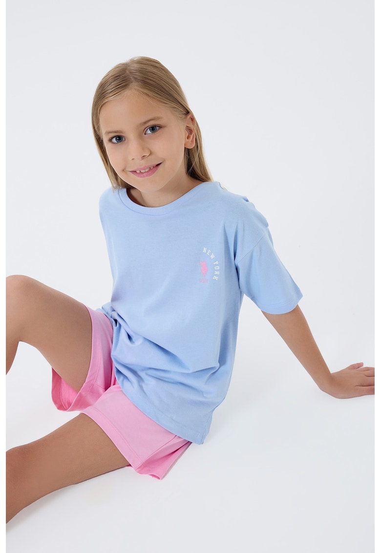 Trening cu model in doua tonuri si buzunare laterale - Roz pastel/Albastru deschis