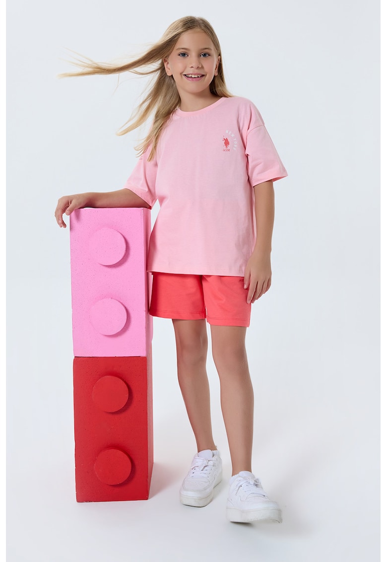 Trening lejer din bumbac cu imprimeu pe partea din spate - Coral/Roz pastel