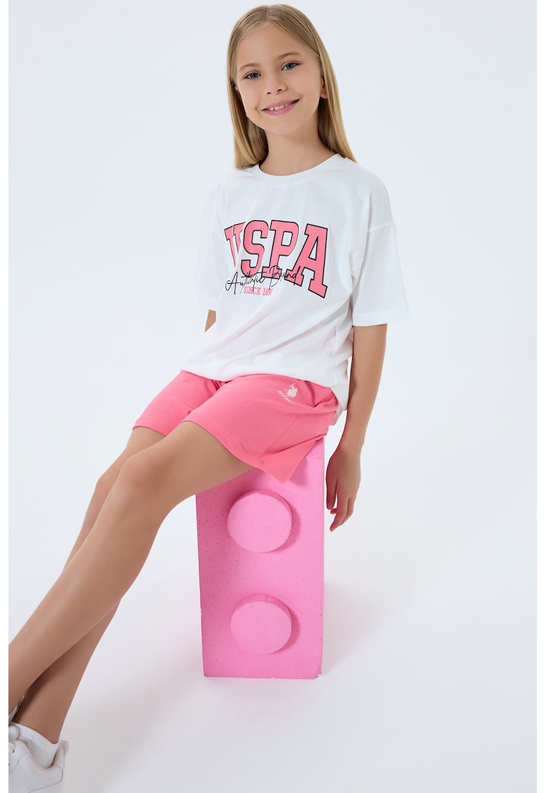 Trening din bumbac cu maneci scurte - Alb/Roz pastel