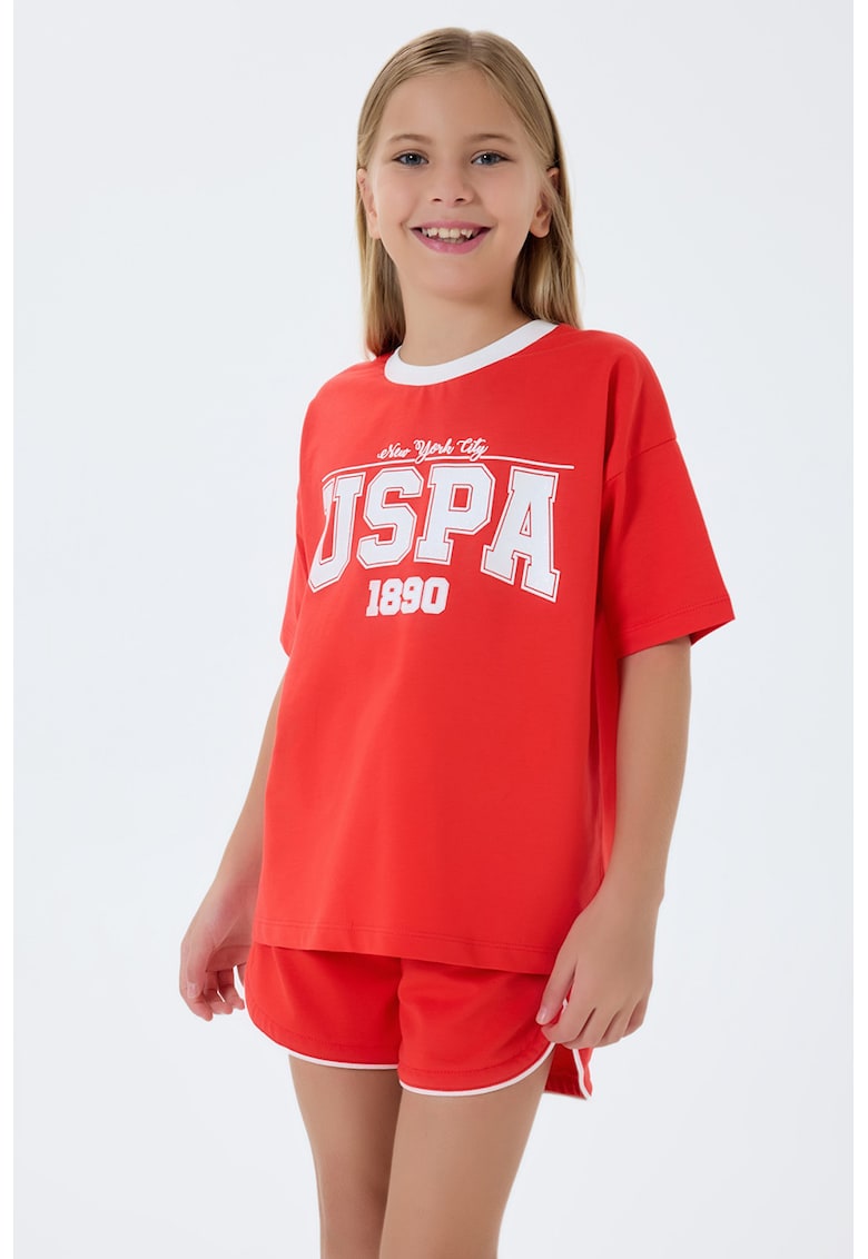 Trening din bumbac cu garnituri contrastante - Rosu/Alb