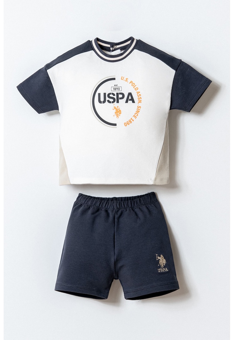 Set de tricou cu imprimeu si pantaloni scurti - 2 piese - Alb/Gri carbune