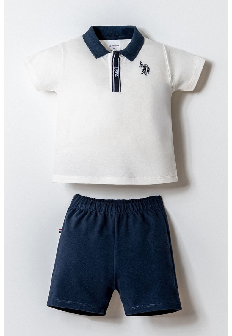 Set de tricou polo si pantaloni scurti - 2 piese - Alb/Bleumarin