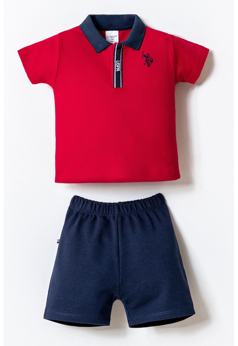 Set de tricou polo si pantaloni scurti - 2 piese - Rosu/Bleumarin