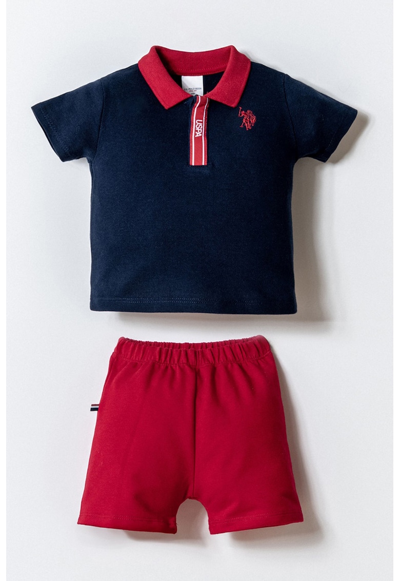 Set de tricou polo si pantaloni scurti - 2 piese - Rosu inchis/Bleumarin