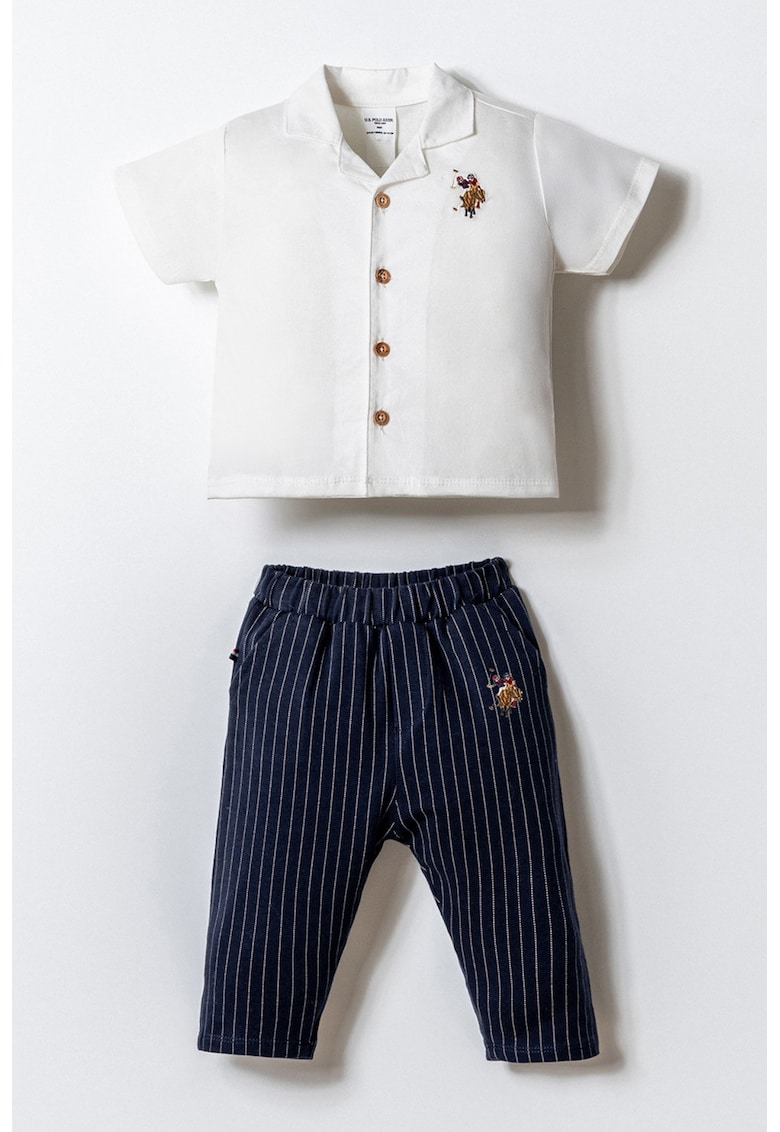 Set de tricou cu nasturi si pantaloni - 2 piese - Alb/Bleumarin