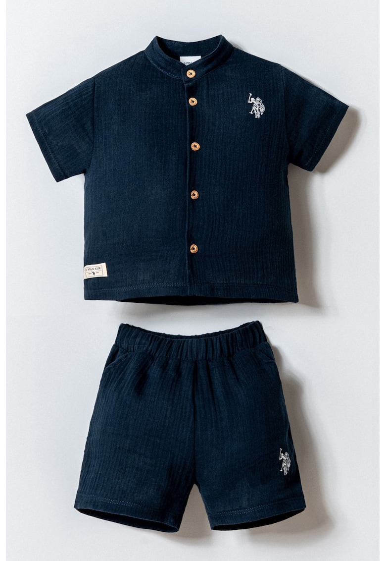 Set de tricou cu nasturi si pantaloni scurti - 2 piese - Albastru ultramarin