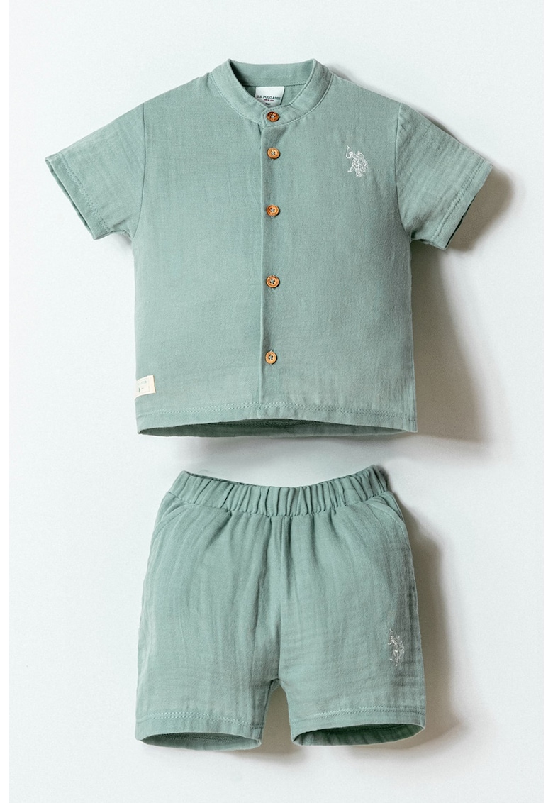 Set de tricou cu nasturi si pantaloni scurti - 2 piese - Verde pal