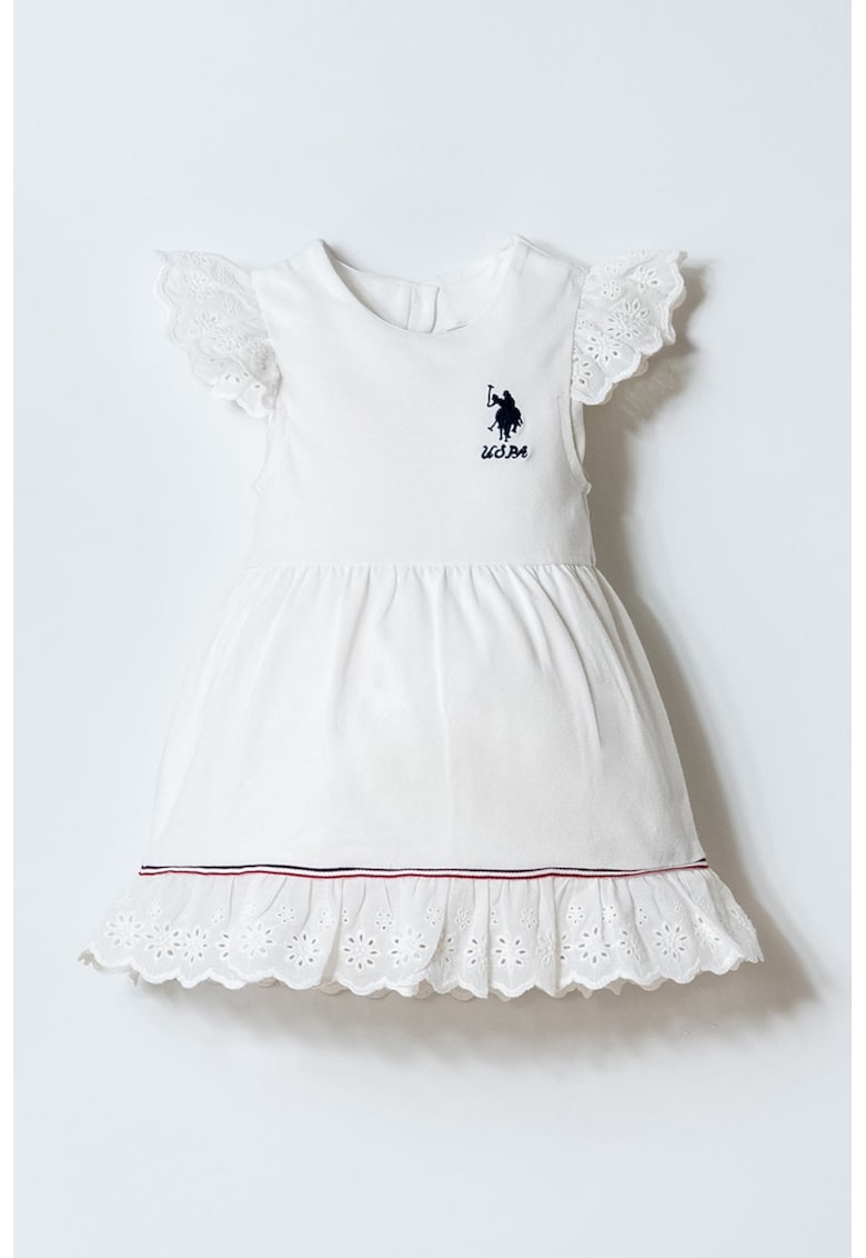 Rochie evazata din amestec de bumbac cu logo - Alb