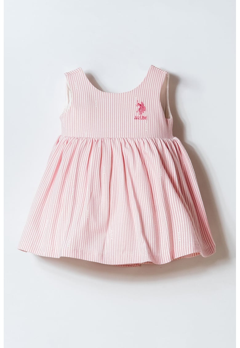 Rochie din amestec de bumbac cu model in dungi - Alb/Roz pastel