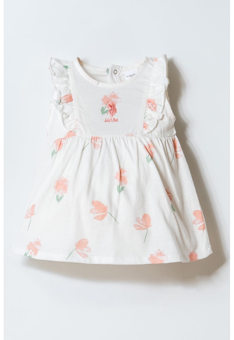 Rochie evazata cu imprimeu floral - Alb/Portocaliu pal/Verde aquamarin