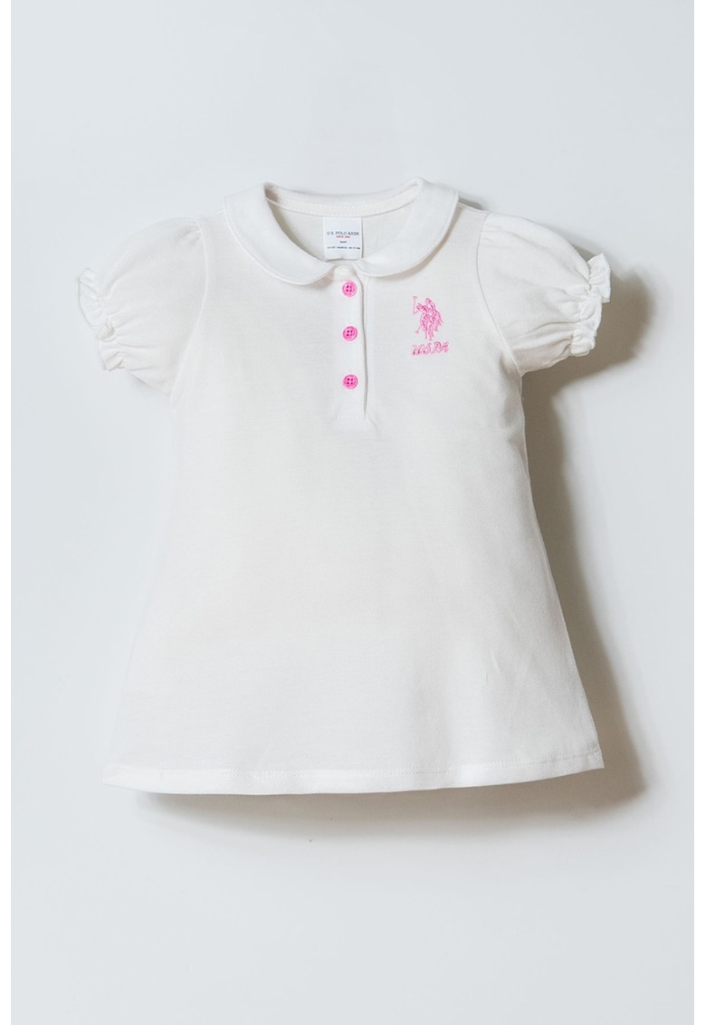 Rochie din material pique cu logo - Alb