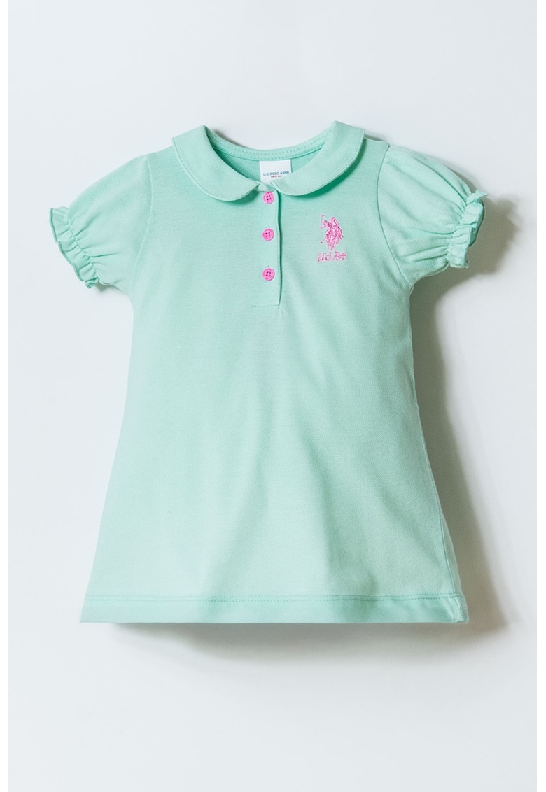 Rochie din material pique cu detaliu logo - Verde menta