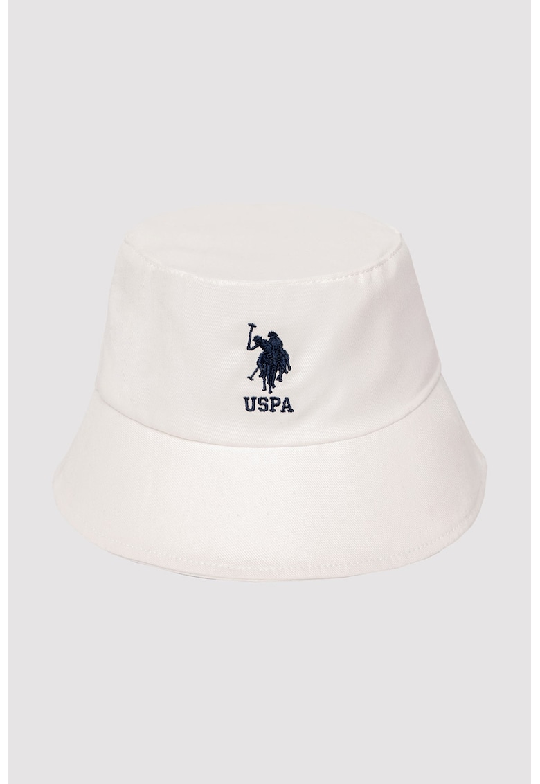 Palarie bucket cu logo - Alb fildes/Bleumarin