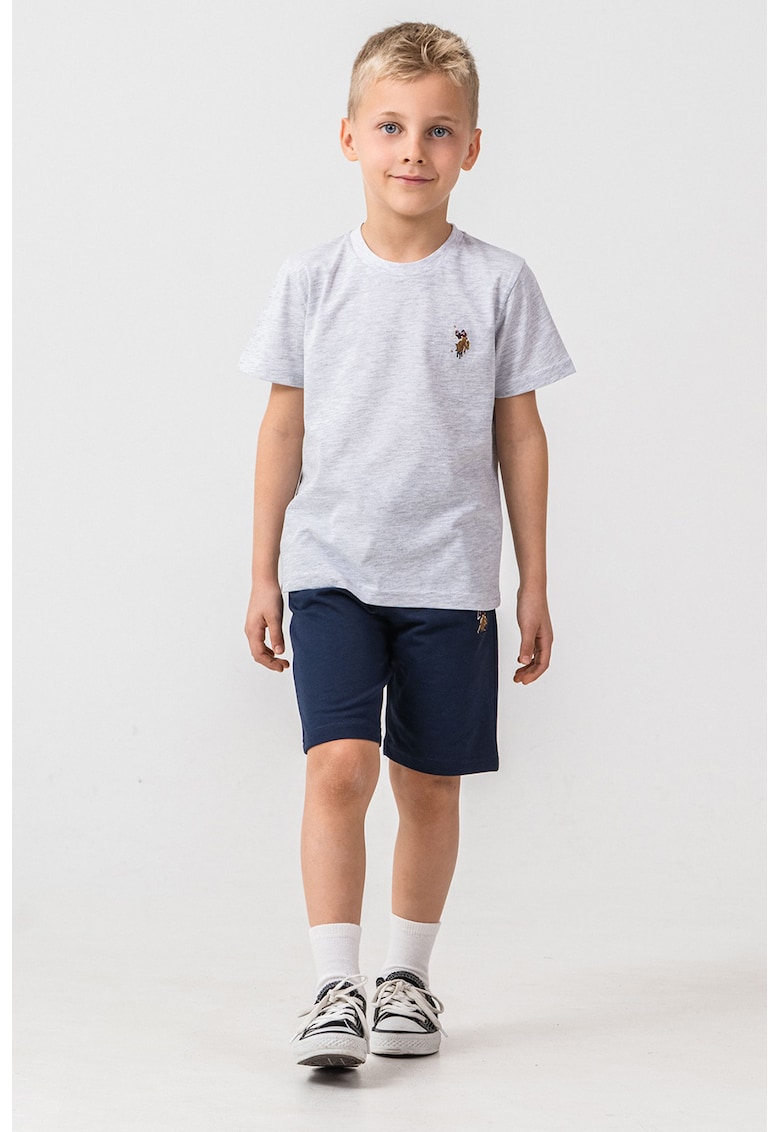 Trening scurt cu detaliu logo discret - Gri melange/Bleumarin