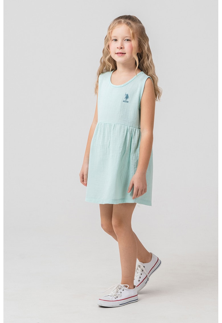 Rochie cu broderie logo discreta Muslin - Albastru aquamarin