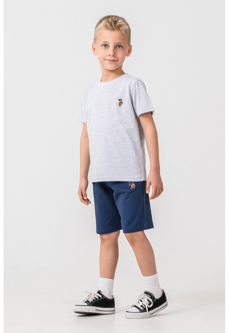 Trening scurt cu aplicatie logo discreta - Gri deschis melange/Bleumarin