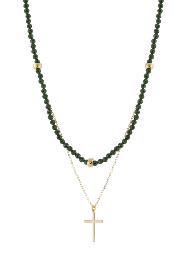 Colier dublu placat cu aur de 18K si decorat cu agata - Auriu/Negru