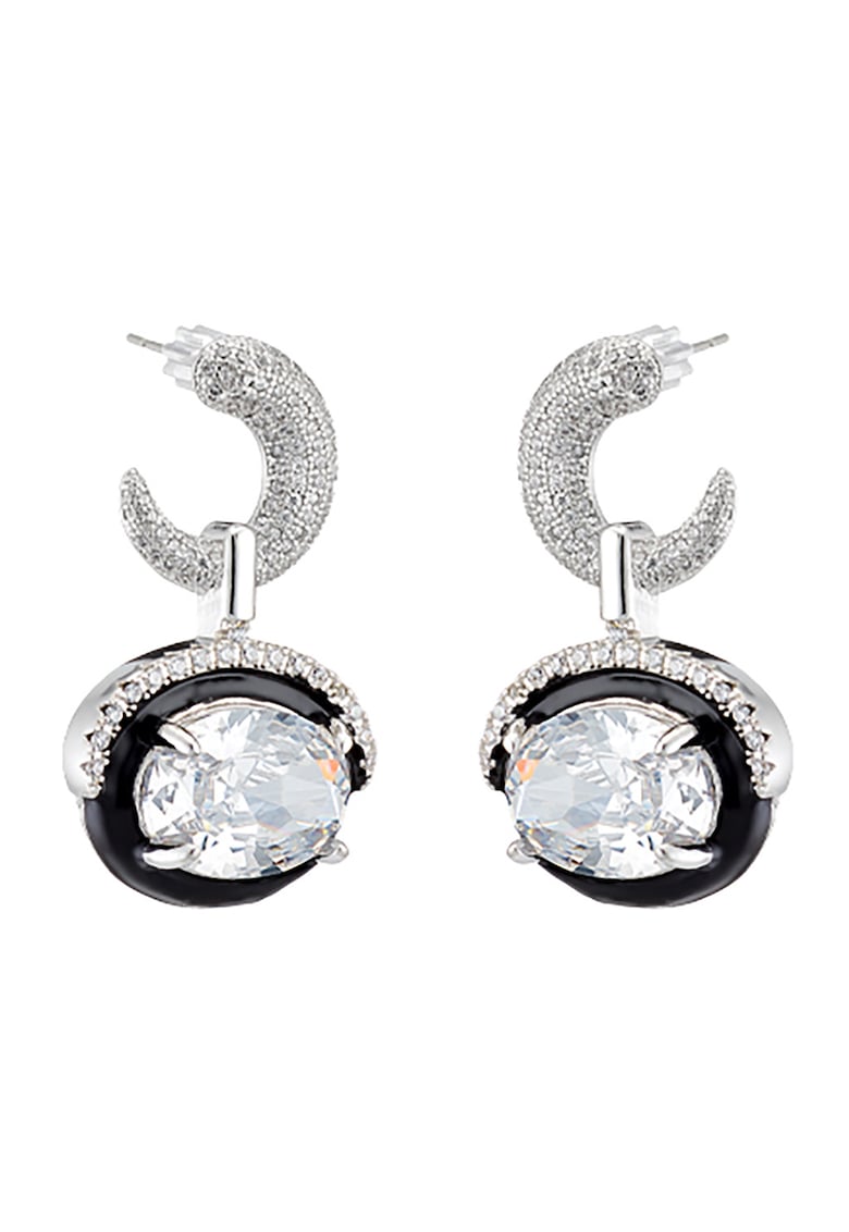 Cercei drop placati cu rodiu si aur alb de 18K - Negru/Argintiu