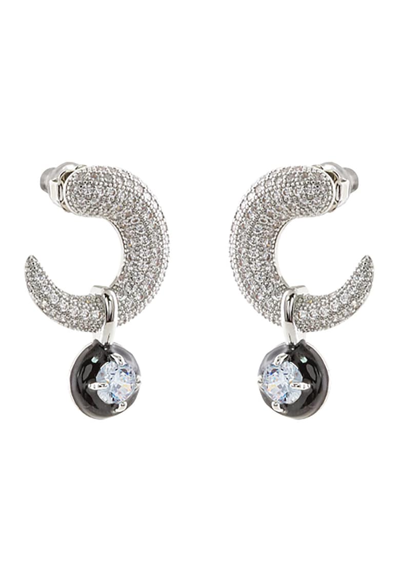 Cercei placati cu aur alb de 18K si rodiu - si decorati cu zirconia - Negru/Argintiu