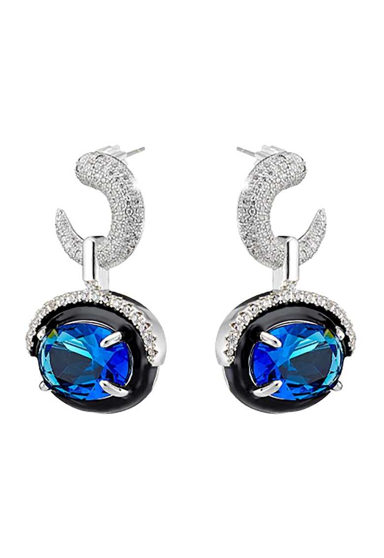 Cercei drop placati cu aur alb de 18K si rodiu - Albastru/Argintiu