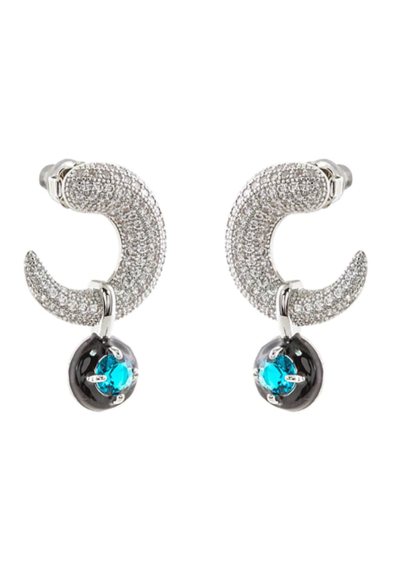 Cercei rotunzi placati cu rodiu - cu zirconia - Negru/Albastru/Argintiu