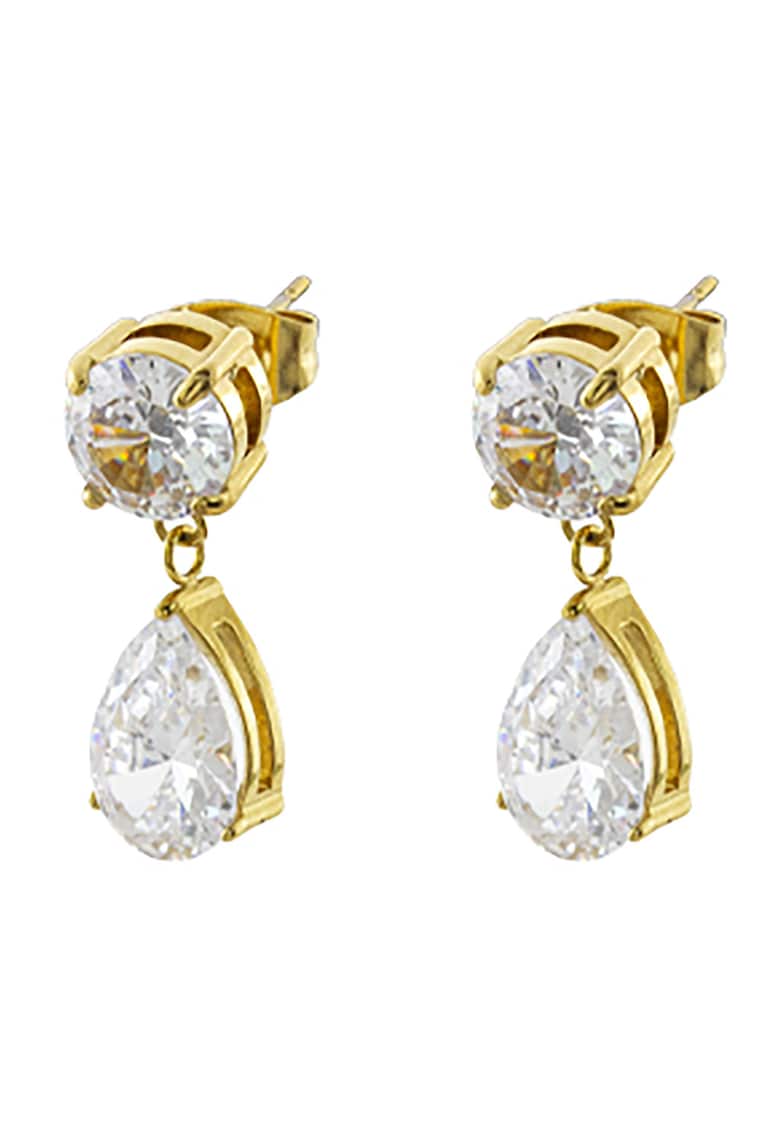 Cercei drop placati cu aur de 18K si zirconia - Auriu